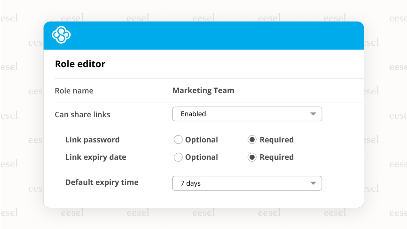 Eine Ansicht der sicheren Freigabekontrollen von Sync.com, die es zu einer der besten Google Drive-Alternativen für Nutzer machen, die Privatsphäre und Datenschutz priorisieren.