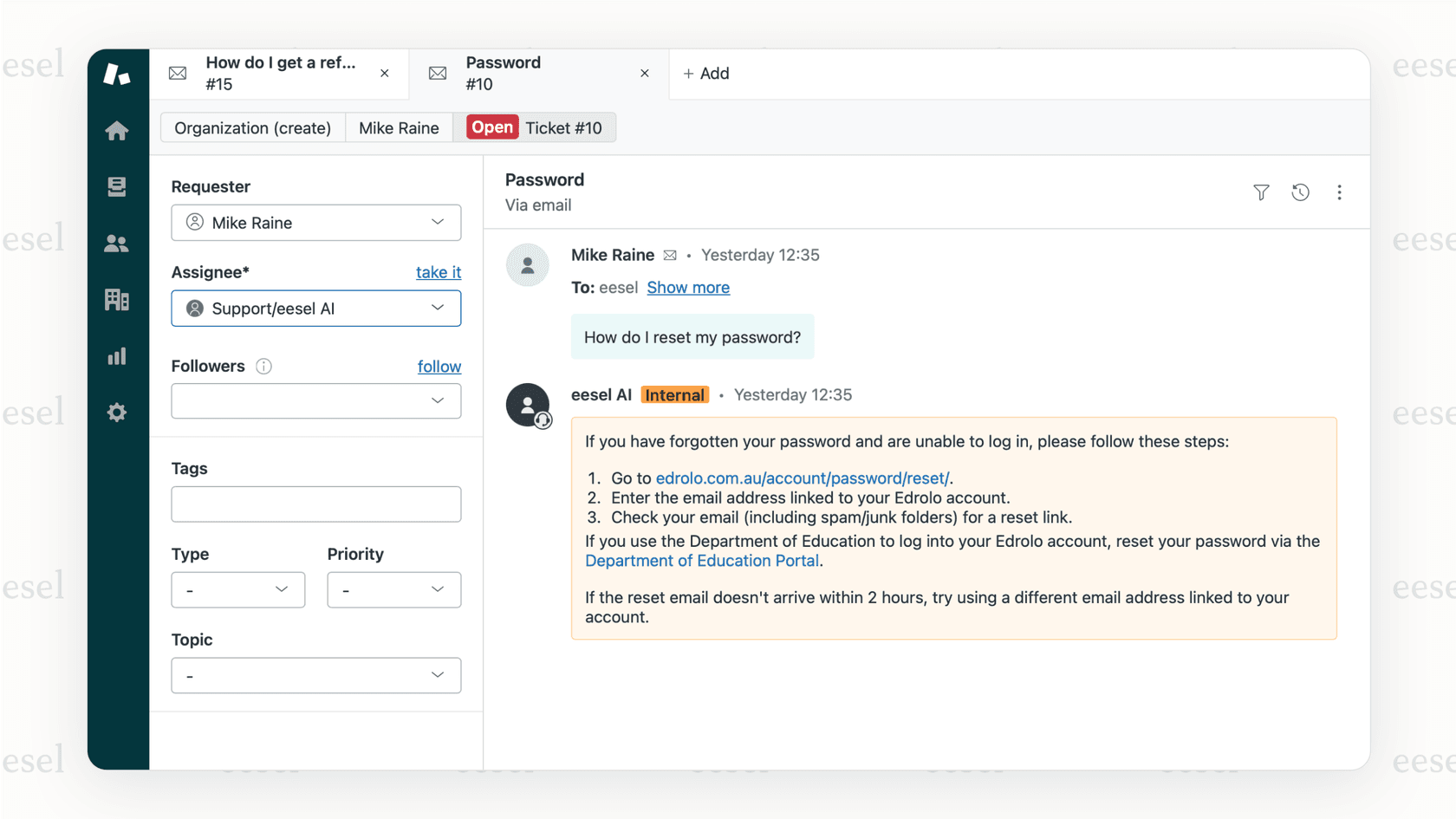 An AI agent within a helpdesk automating tenant support, a key application of AI for real estate.