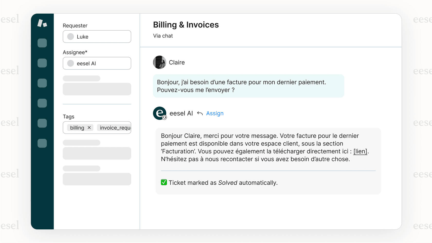 AI agent automatically resolving a customer ticket with multilingual support