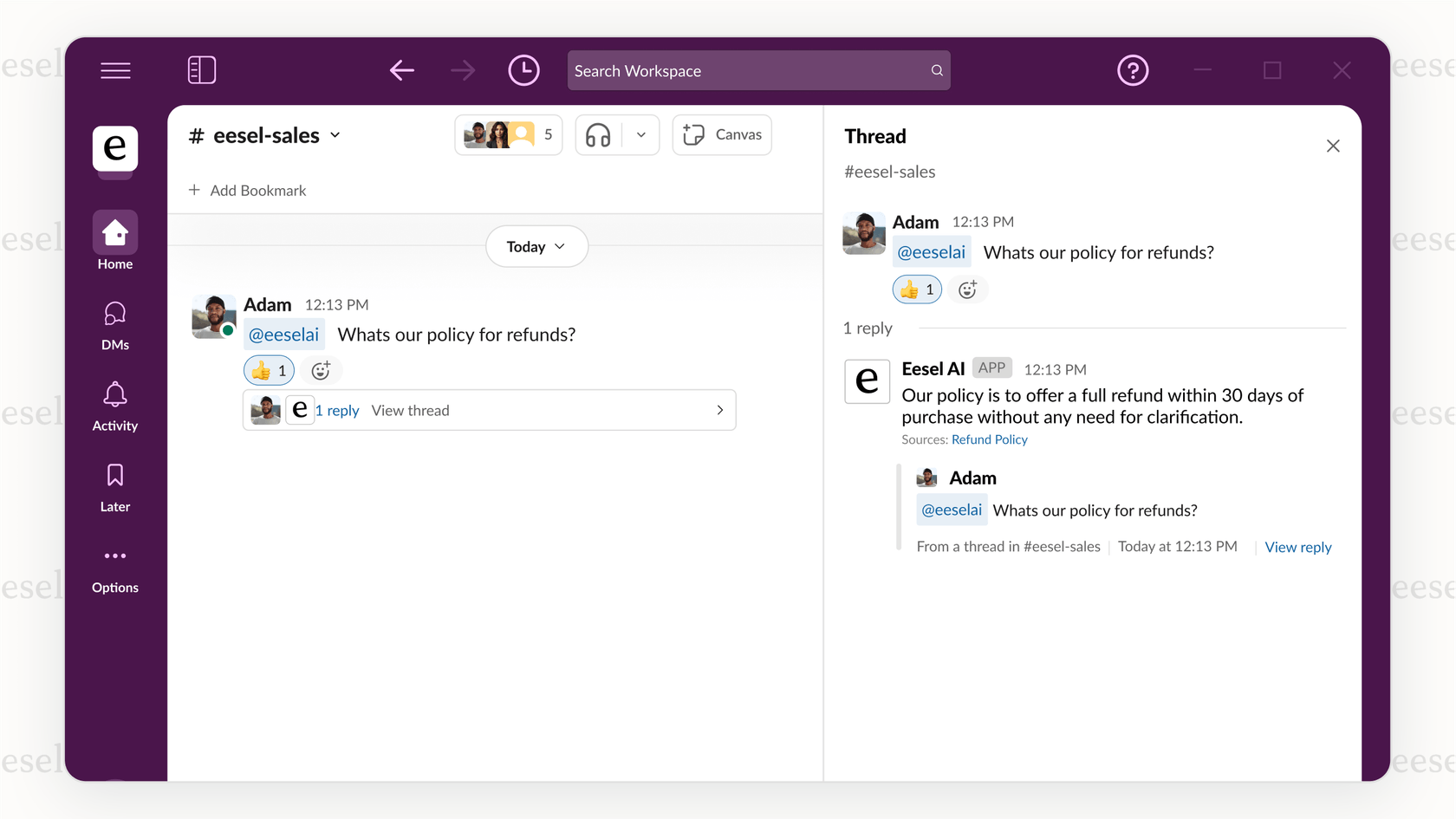 Un bot de support interne comme exemple d'IA dans les affaires.