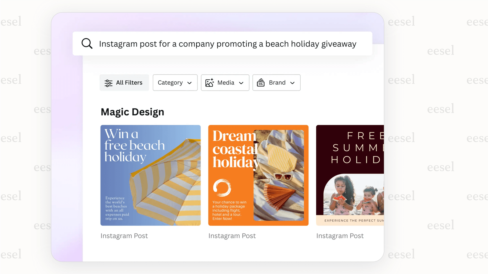 A screenshot of Canva's Magic Design feature, which is one of the key Canva integrations with GPT-Image-1-Mini for marketing visuals.