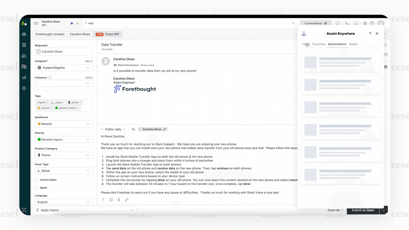 Ein Blick auf die Funktion Forethought Solve, die für diesen Testbericht zu Forethought zentral ist.