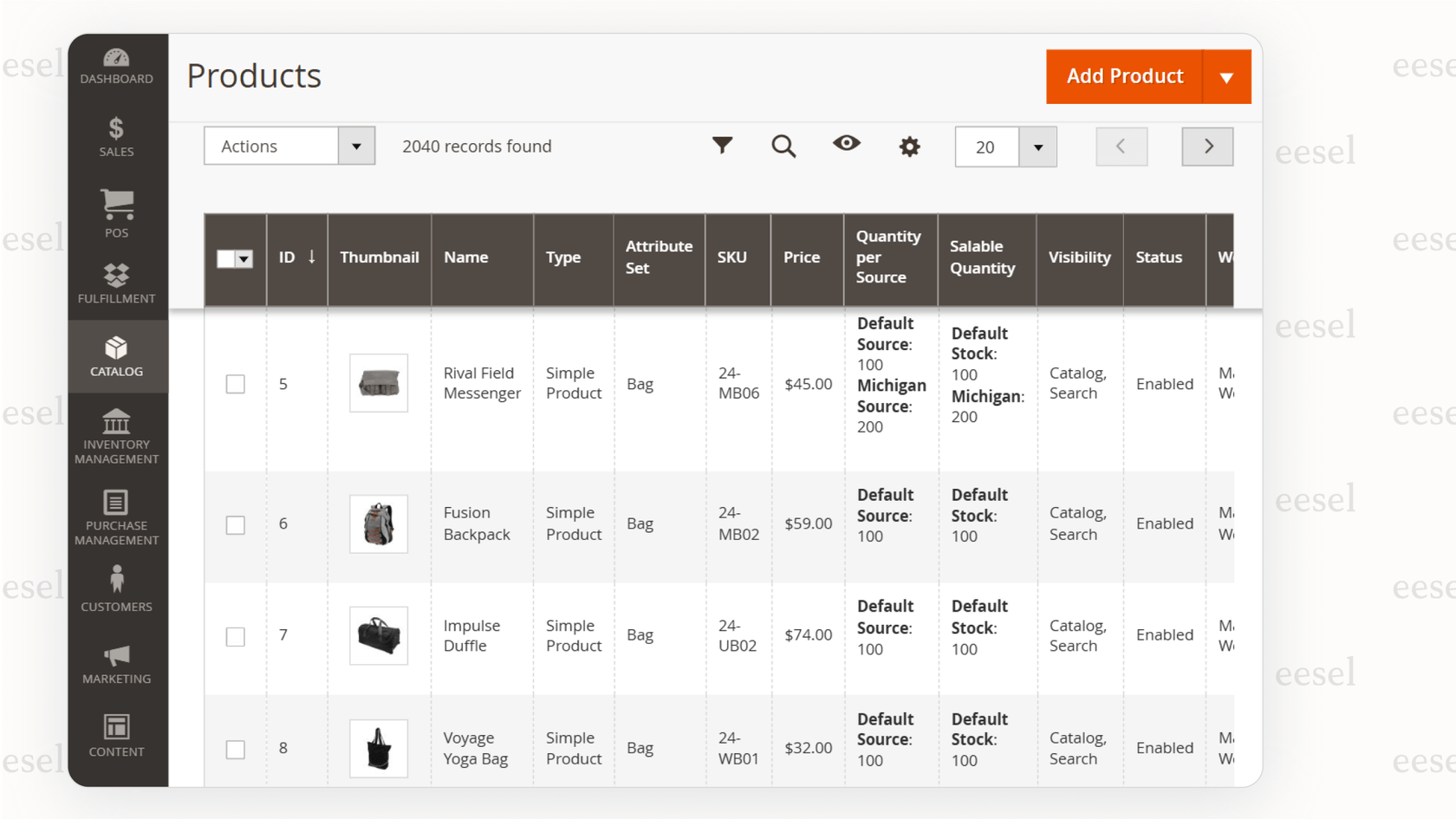 A screenshot of Magento
