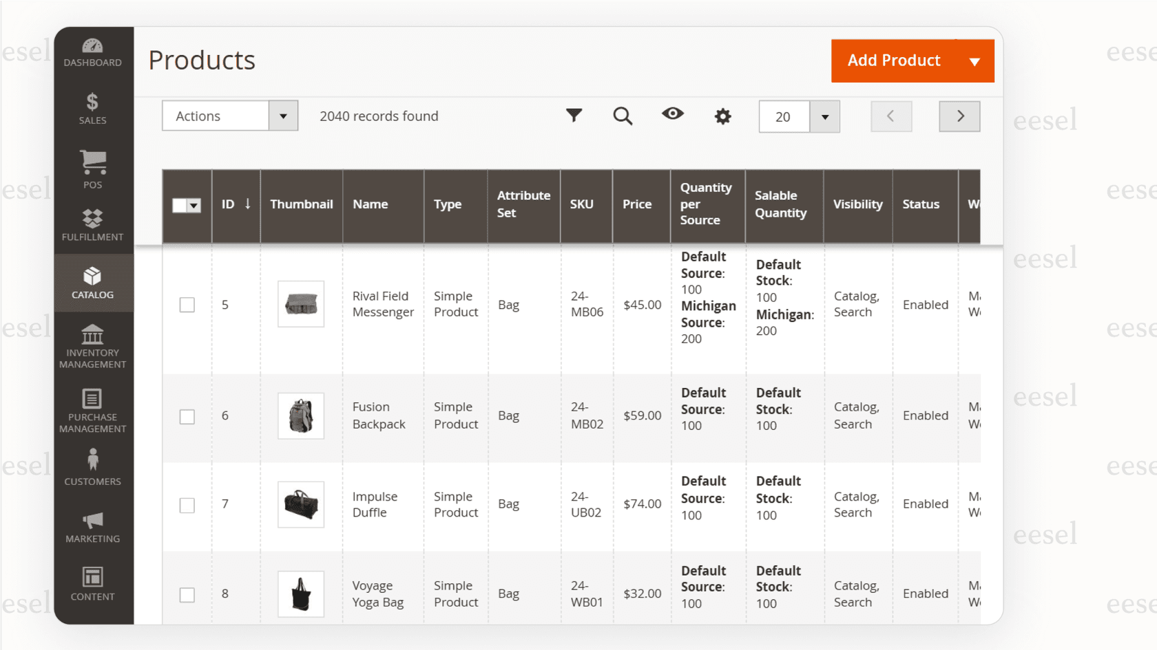 A screenshot of Magento