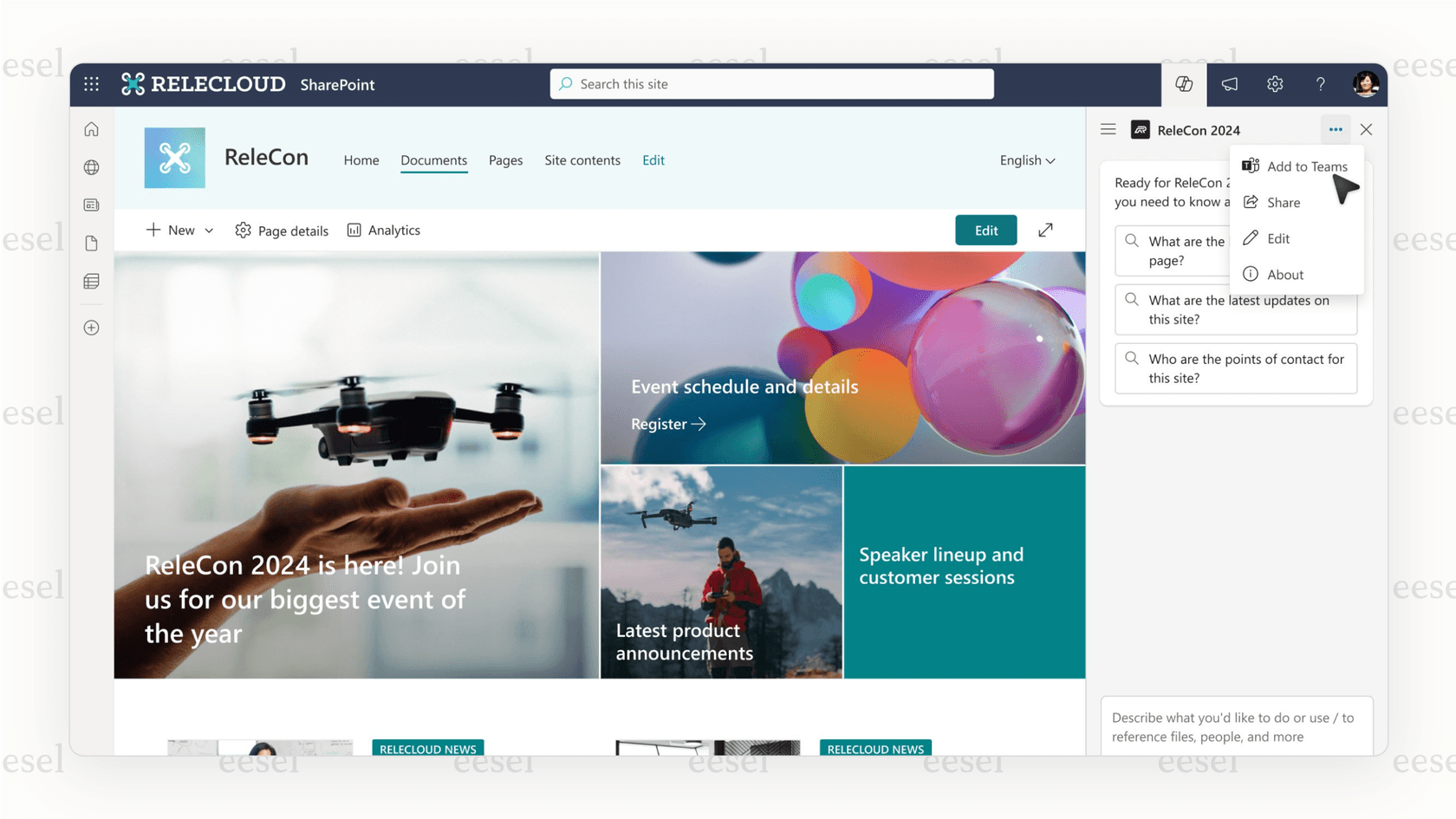 A screenshot of Microsoft 365 Copilot generating content in SharePoint, an add-on that affects overall SharePoint pricing.