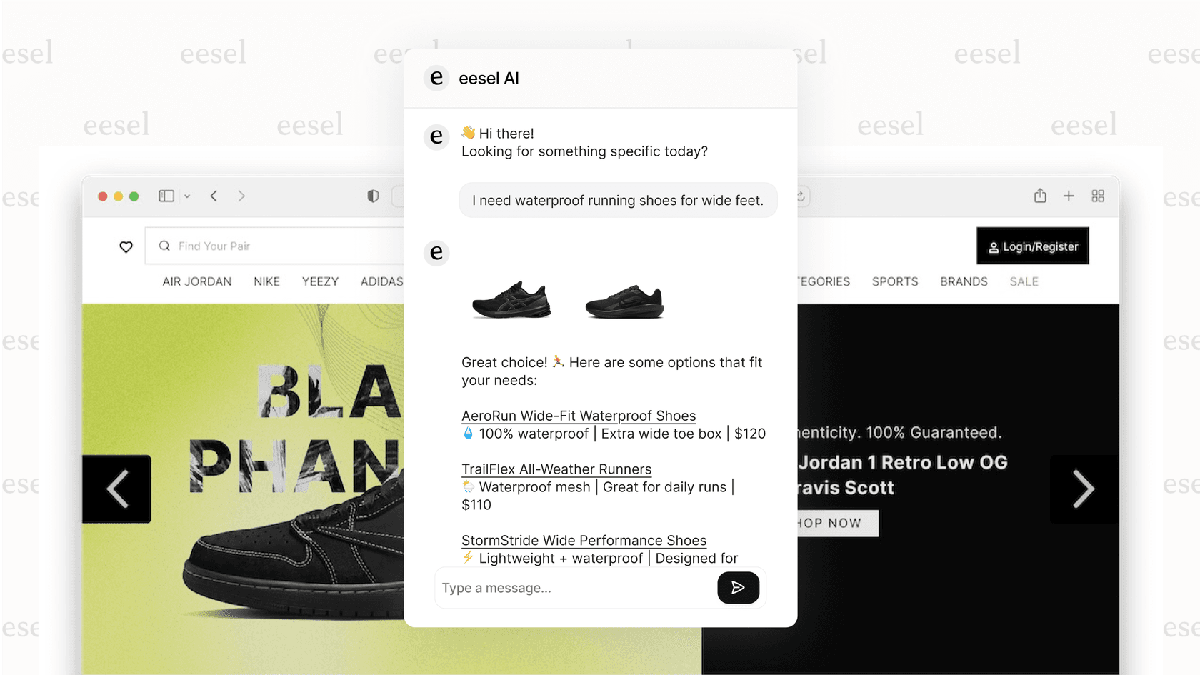 Un usuario interactúa con un asistente de compras virtual para encontrar productos específicos, mostrando la IA conversacional para el comercio minorista en acción.