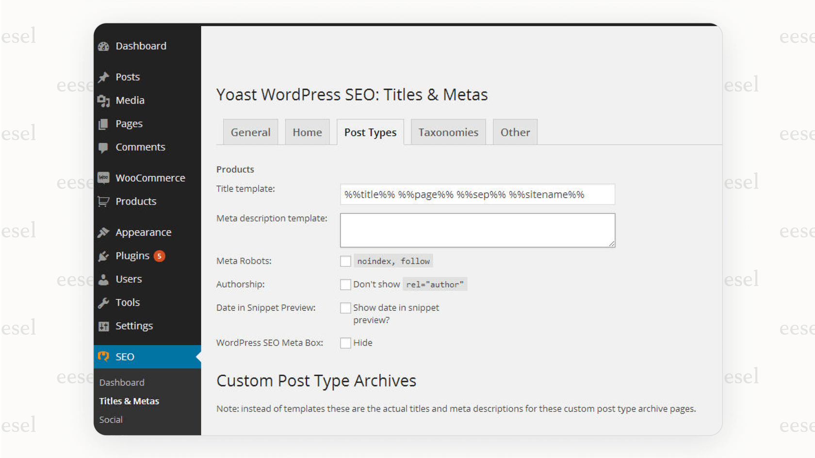 A screenshot demonstrating the powerful on-page SEO controls available for this woocommerce review when using a plugin like Yoast.