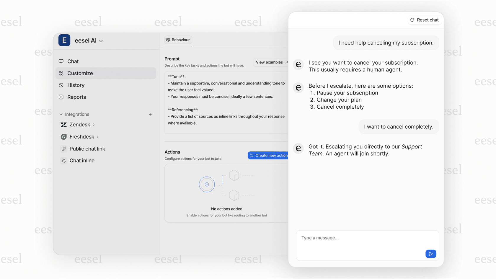 A screenshot of a simulation tool that helps users test and refine their AI escalation logic on historical data without impacting live customers.