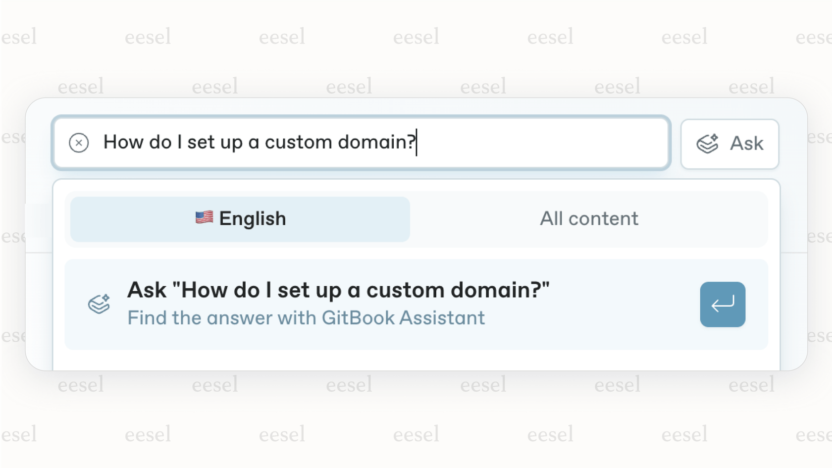A screenshot showing the AI search and answers feature on a live GitBook site, which is a key value proposition of the higher-tier GitBook pricing plans.