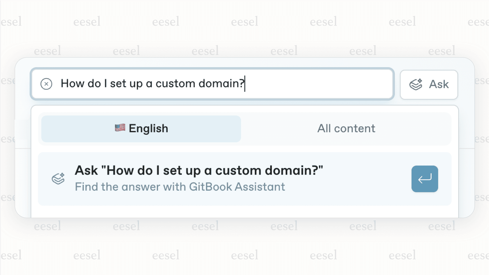 A screenshot showing the AI search and answers feature on a live GitBook site, which is a key value proposition of the higher-tier GitBook pricing plans.