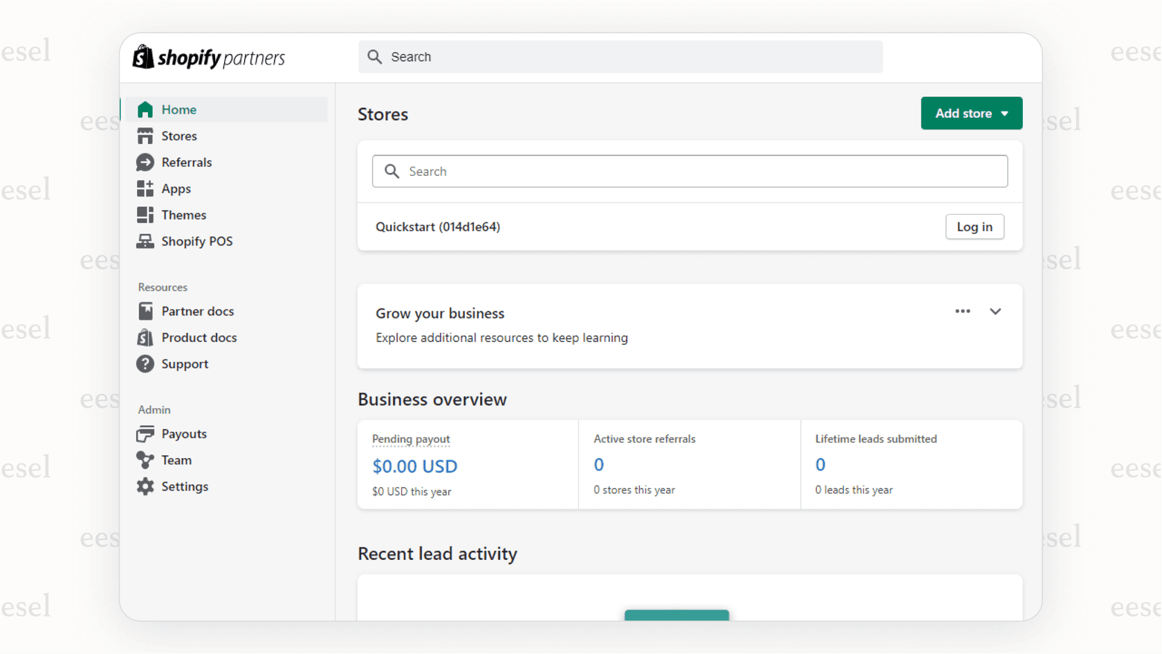 Screenshot of the Shopify Partner Program dashboard showing various earning opportunities, a hallmark of the best SaaS partner programs in e-commerce.