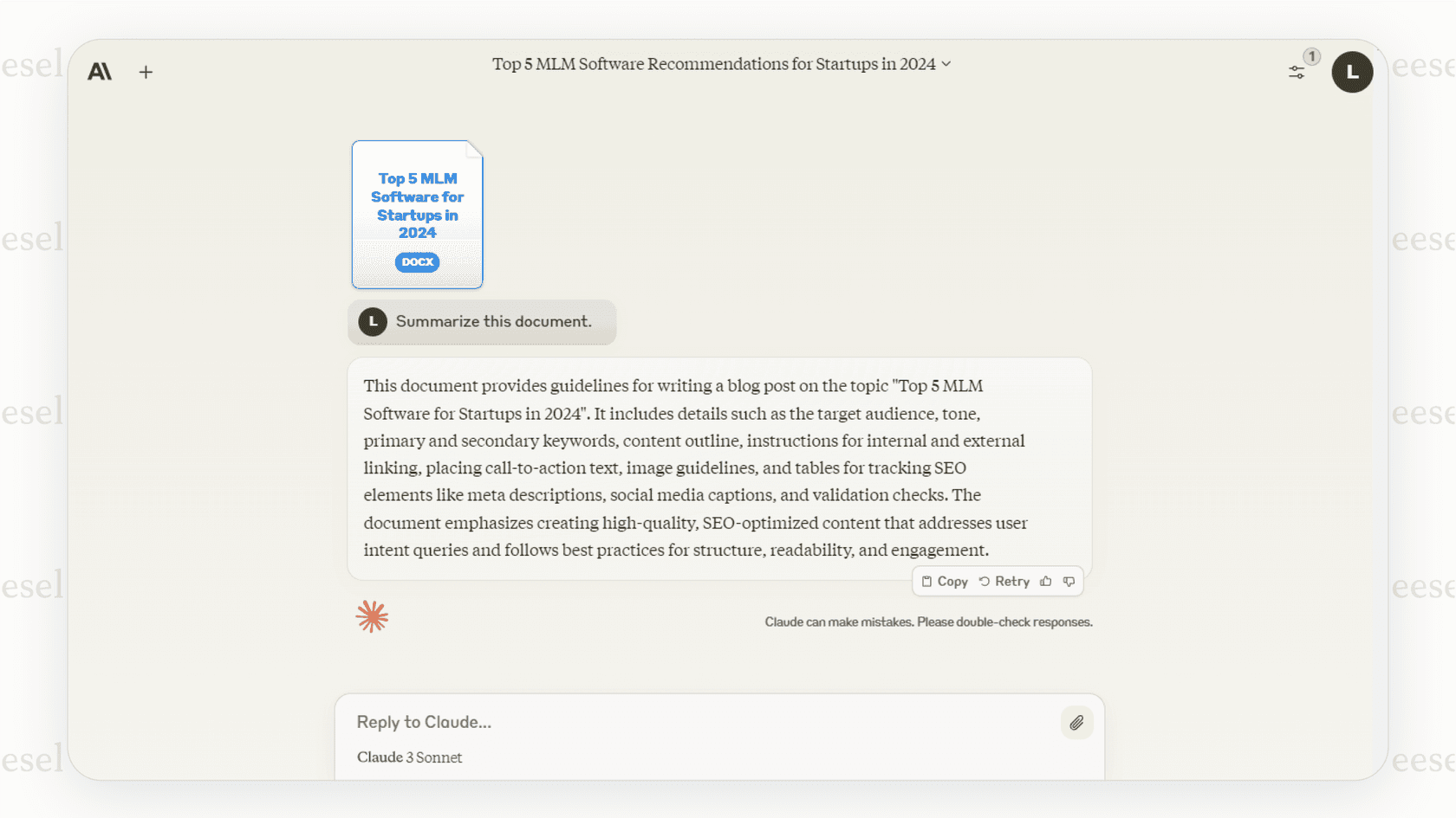 Claude resumiendo un documento.