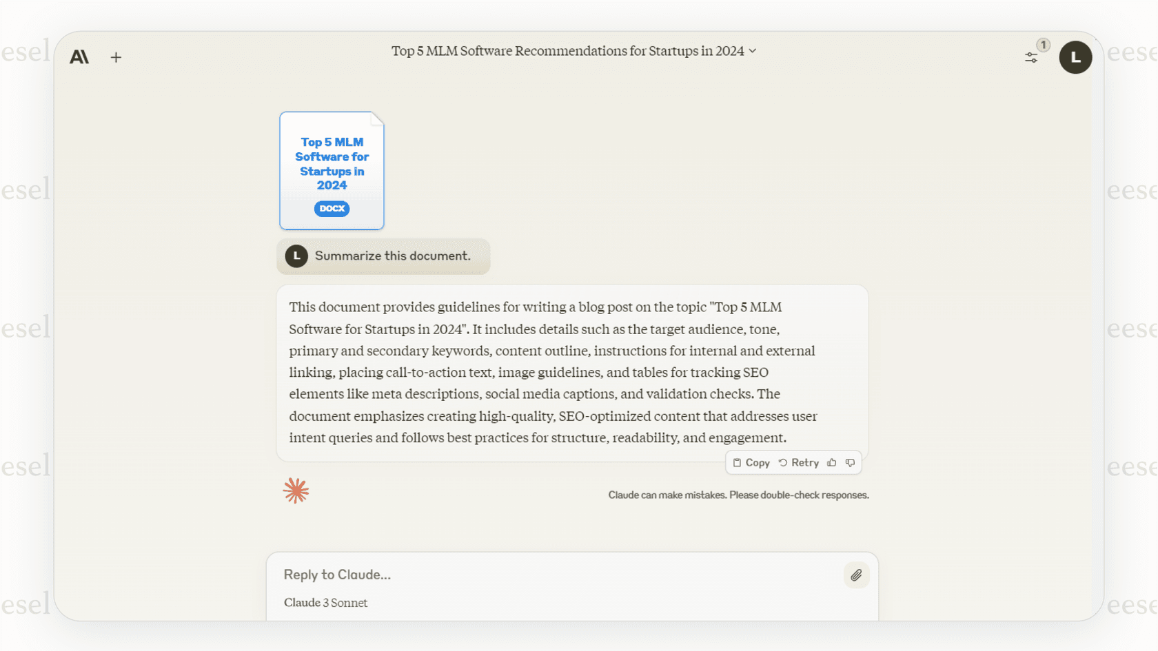 A screenshot of the Claude chat interface where a user has uploaded a lengthy document, and Claude is providing a clear, bullet-pointed summary, demonstrating why its engine is used by some of the best AI chatbots.