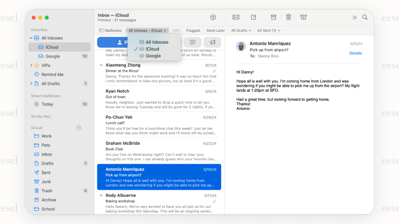 A screenshot of the VIP inbox feature in Apple Mail, a key reason why it