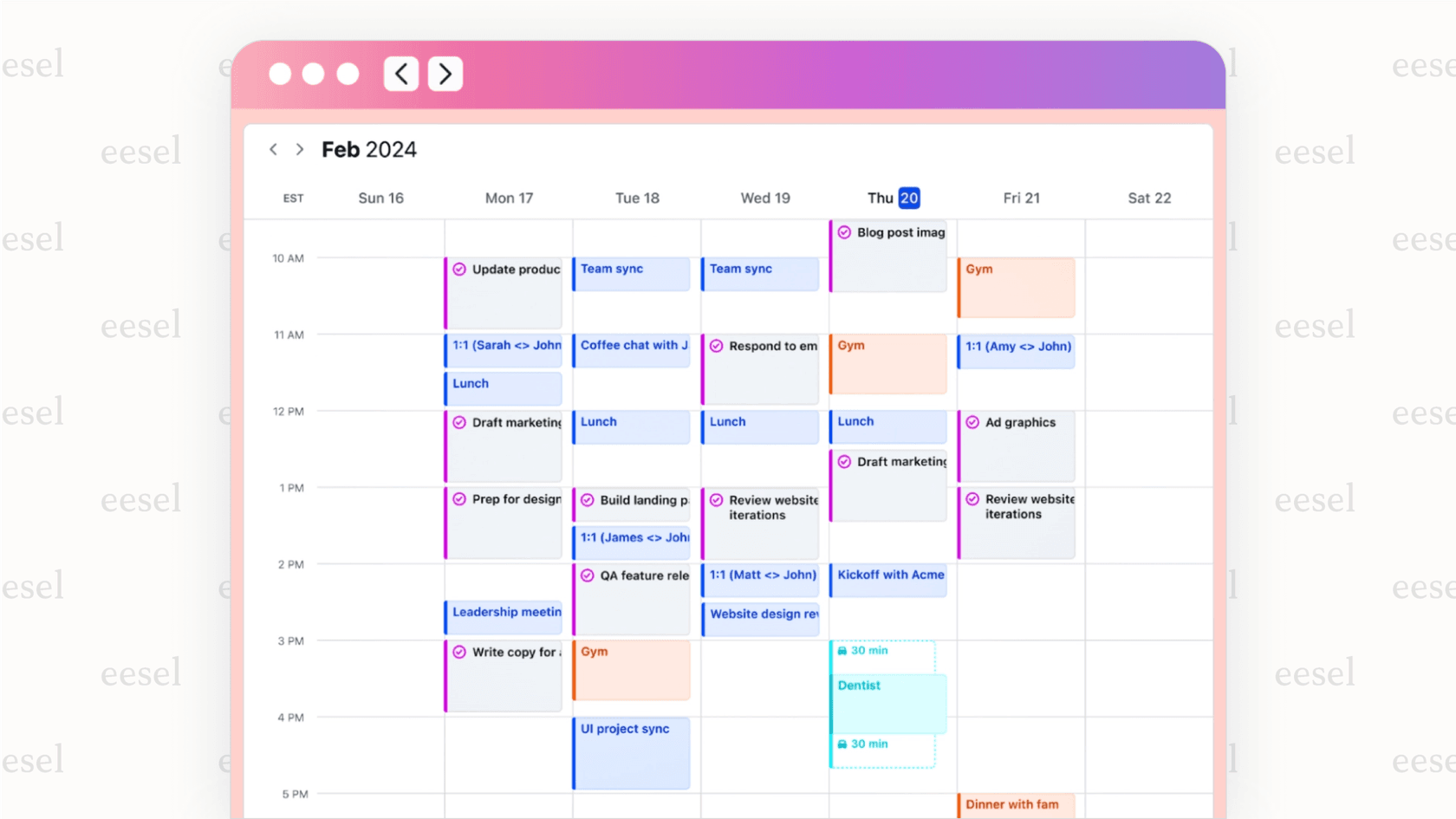 A screenshot of Motion's calendar, demonstrating how AI project management tools can automatically plan a user's day by scheduling tasks.