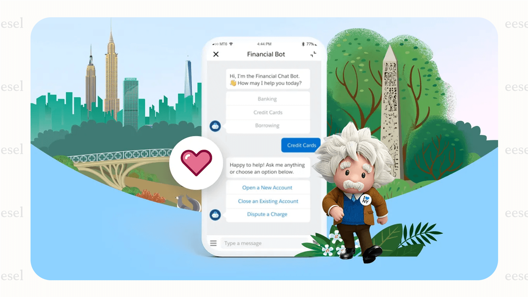 An example of an Einstein Bot from Salesforce AI in Service Cloud handling routine customer questions.