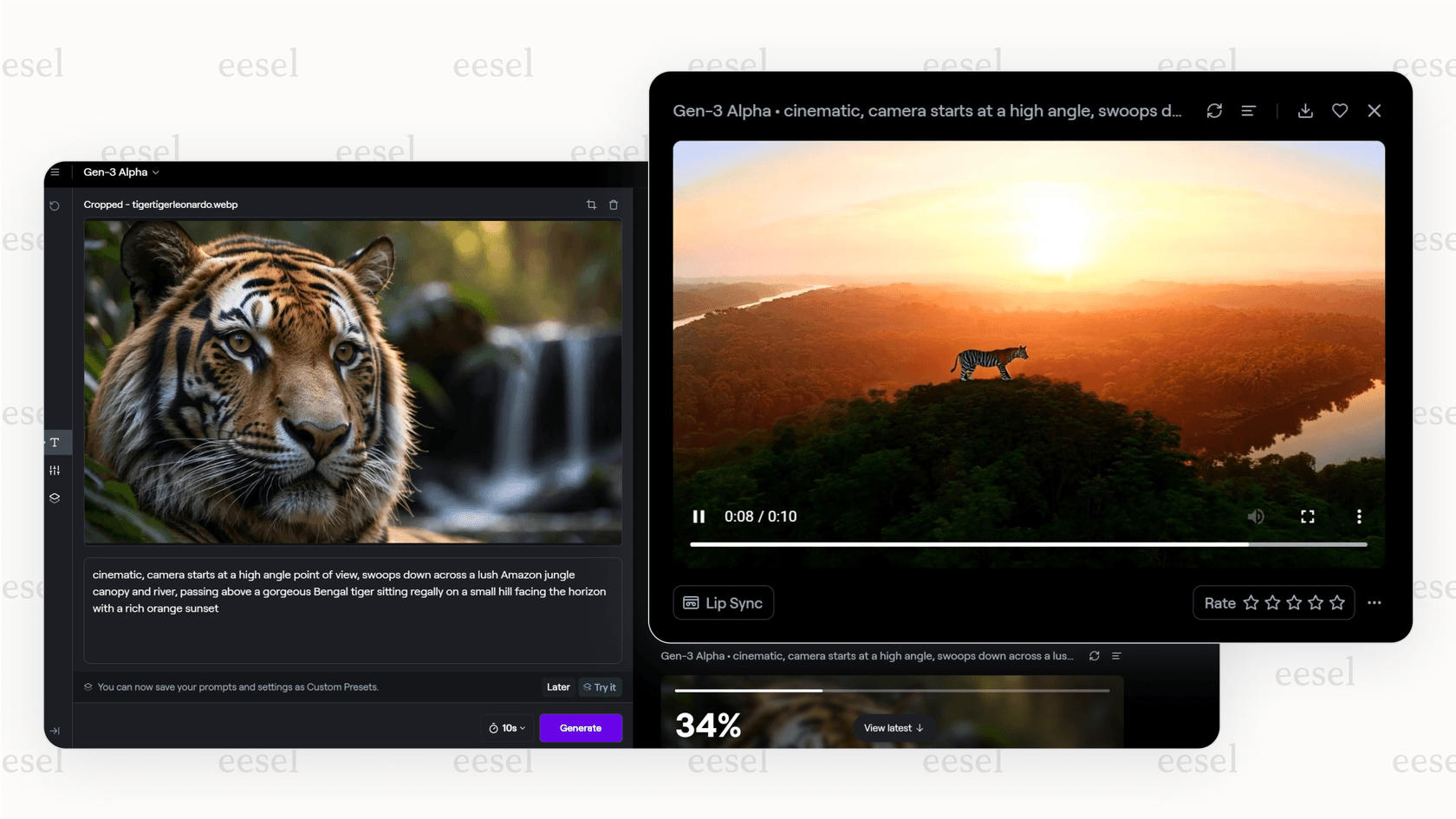 A screenshot of Runway ML, showing how these AI tools for marketing can create video clips directly from a text description.