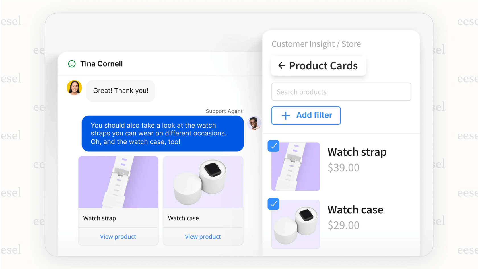 Using product cards in LiveChat's live chat software for sales.