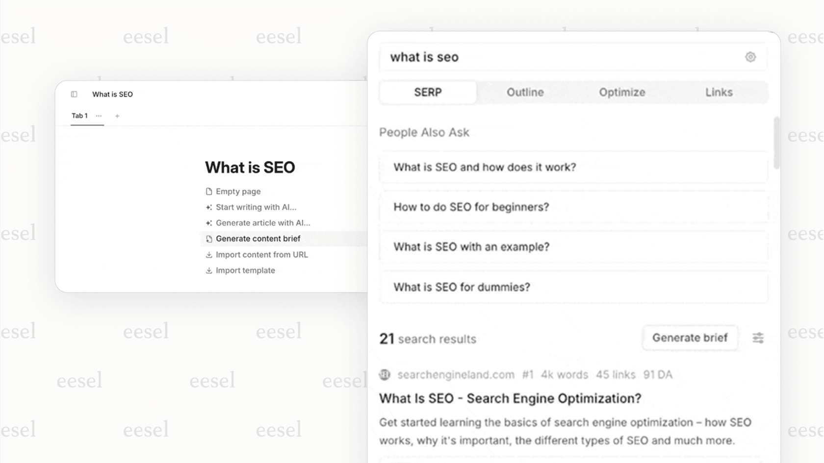 A Frase content brief, a key feature making it the best AI for writing strategy.