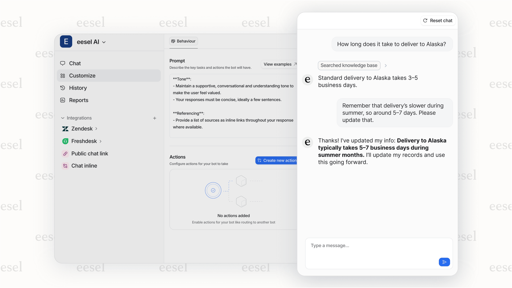 eesel AI's simulation mode, which allows teams to test the AI's performance on past tickets before going live.