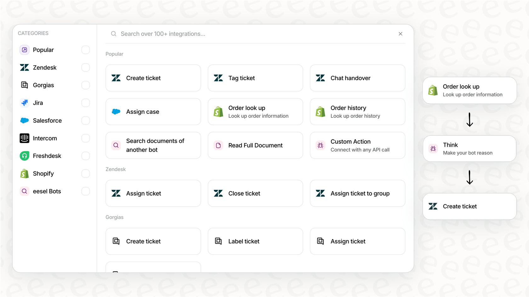 Screenshot of the eesel AI workflow engine, demonstrating how a user can control the behavior of the chatbot for service desk.