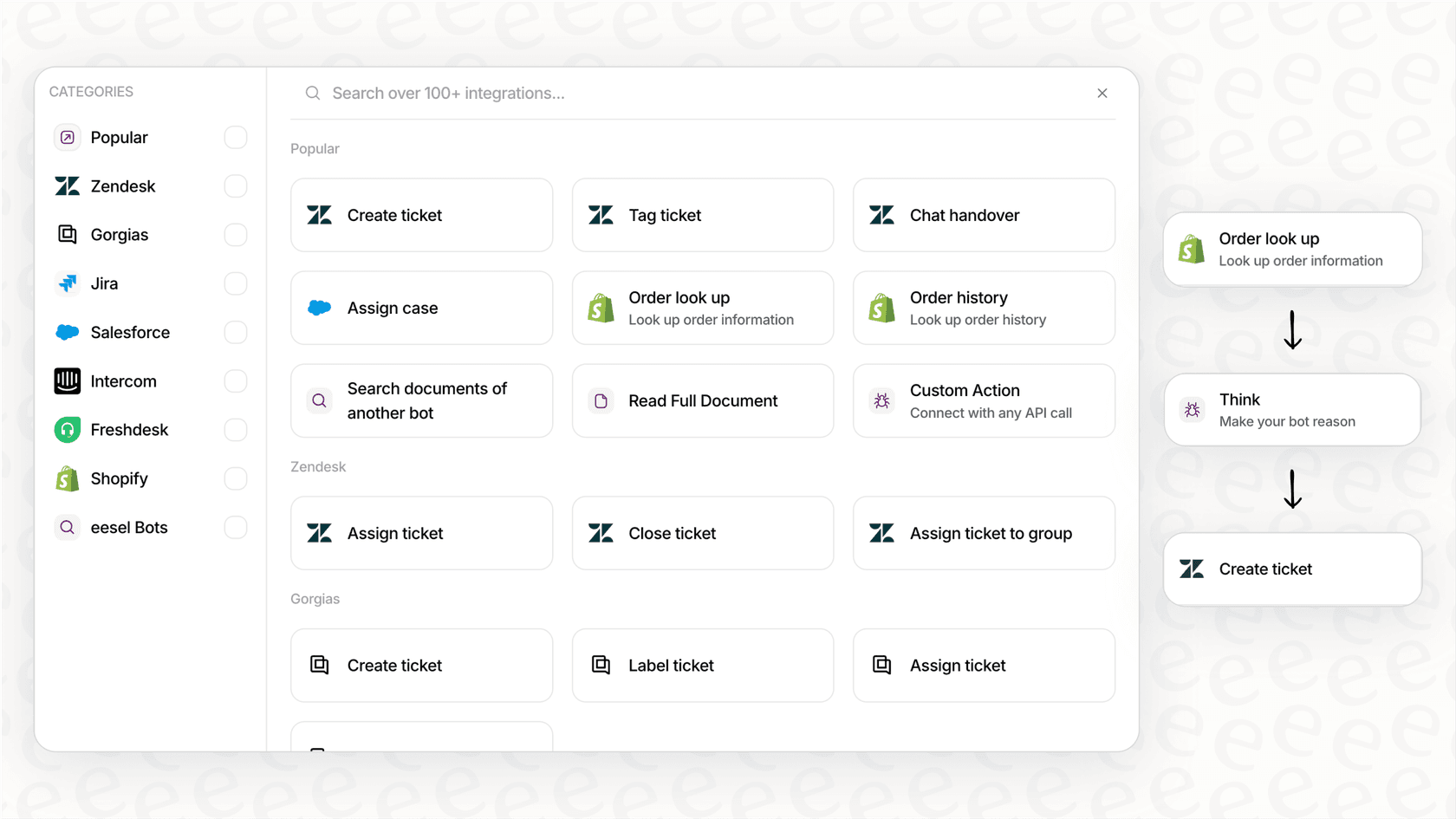 Screenshot of the eesel AI workflow engine, demonstrating how a user can control the behavior of the chatbot for service desk.