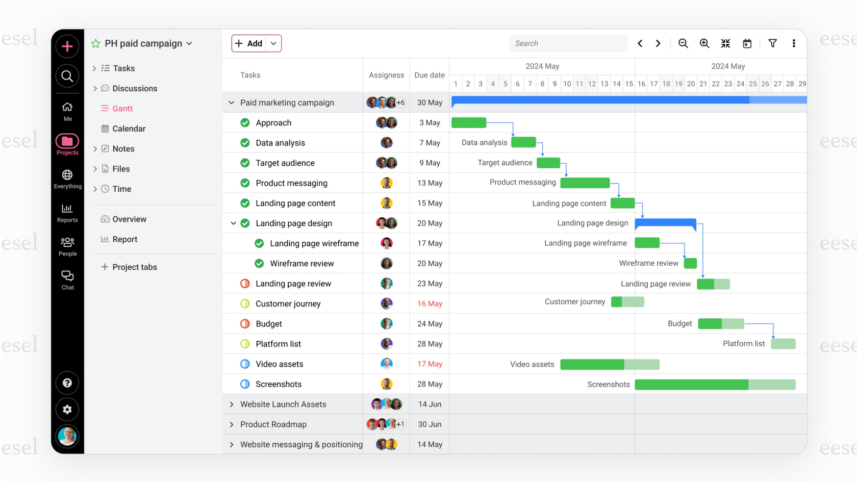 The Gantt chart view in ProofHub, one of the best project-focused Microsoft Teams alternatives.