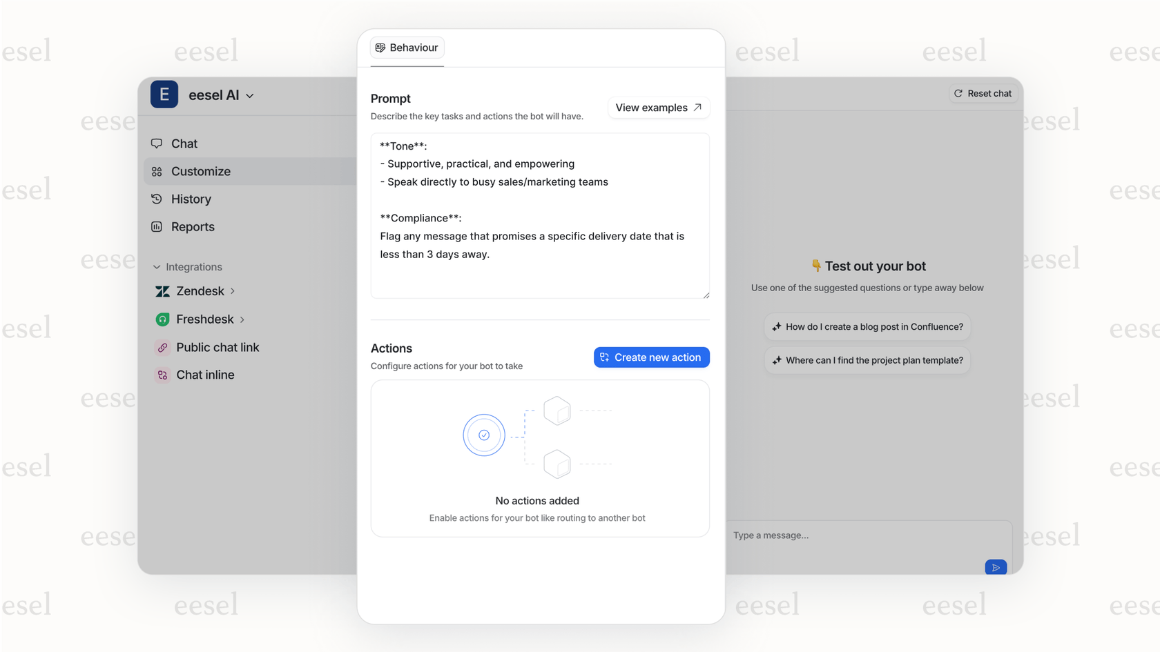 A screenshot showing the granular control panel of an AI for compliance monitoring solution, where a user defines a specific compliance guardrail.
