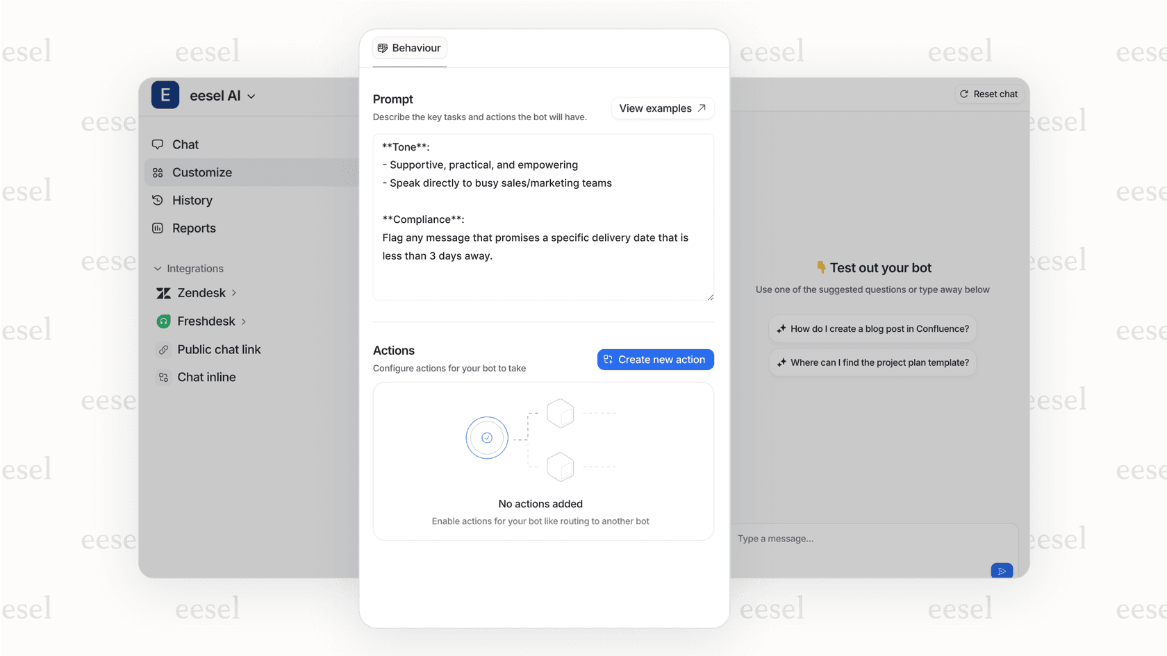 A screenshot showing the granular control panel of an AI for compliance monitoring solution, where a user defines a specific compliance guardrail.