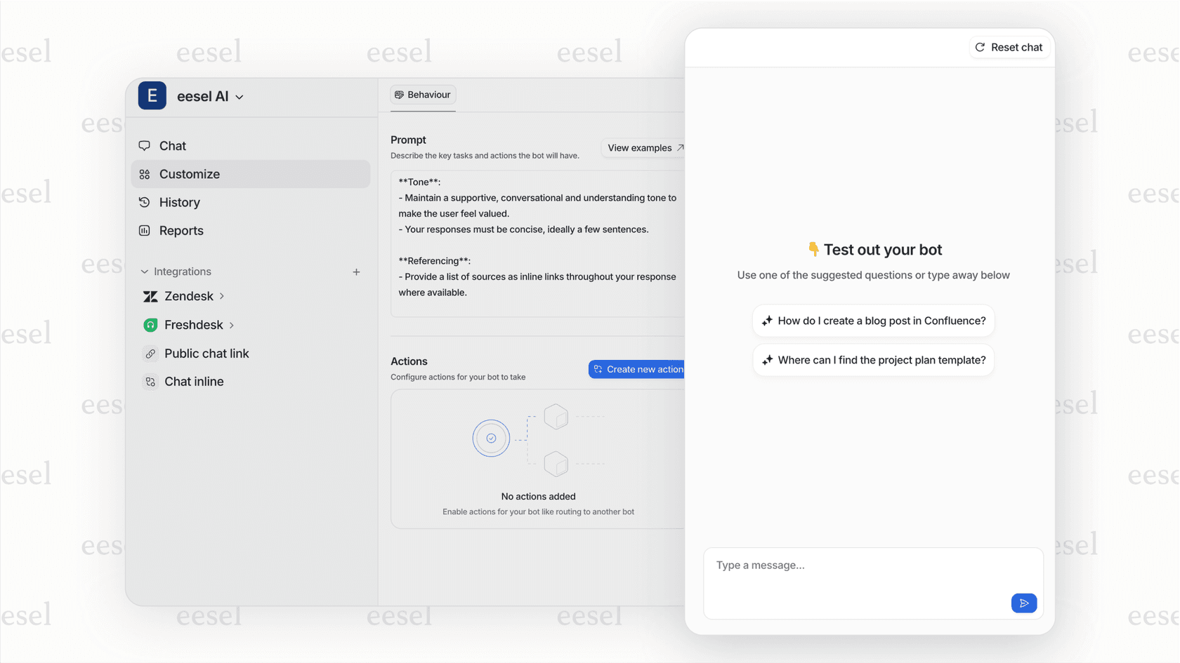 A screenshot of the eesel AI simulation feature, which displays an estimated automation rate and examples of how the AI would have resolved past customer tickets, unlike the Ultimate Zendesk live-first approach.