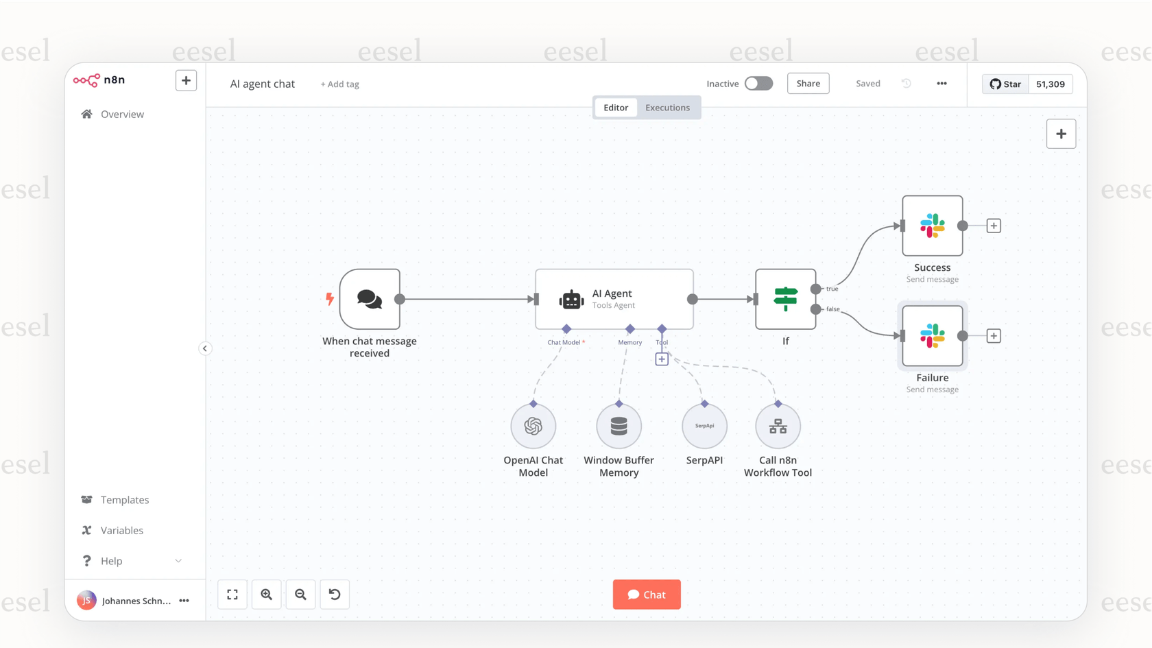 A screenshot of the n8n workflow canvas, illustrating its node-based editor for building automations.