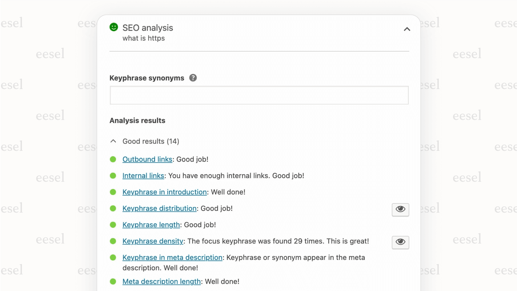A screenshot of the Yoast SEO plugin integrated within a WooCommerce product editor, highlighting the SEO advantage for content marketing in the Magento vs. WooCommerce choice.