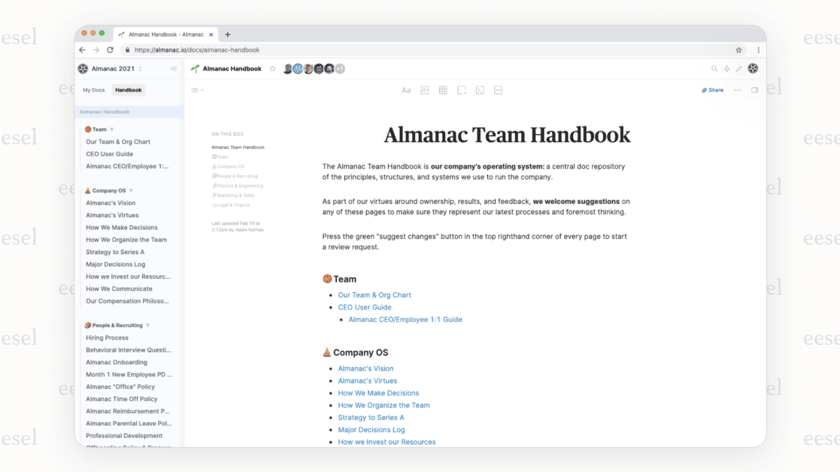 A screenshot of the Almanac documentation site, a structured GitBook alternative, displaying its clean and clear visual.