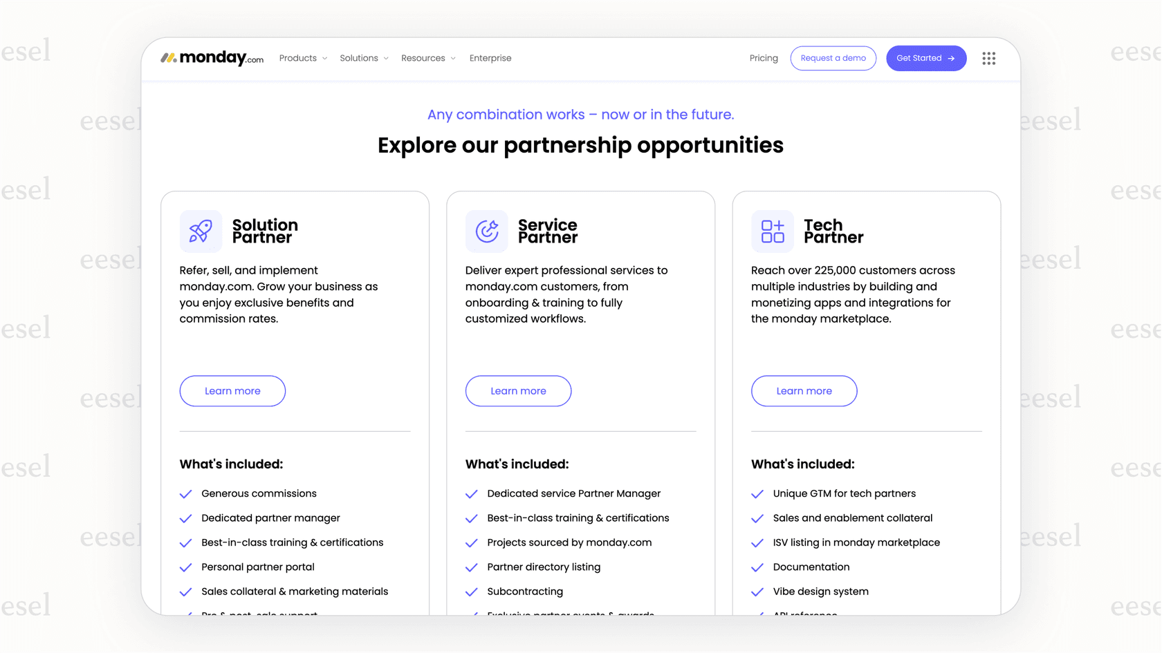 A screenshot from the Monday.com website outlining the flexible partnership options, a key reason it is one of the best SaaS partner programs.