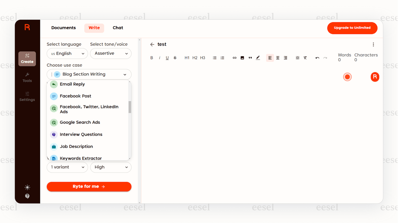 Rytr's use cases, which make it a great choice as the best AI for writing for beginners.