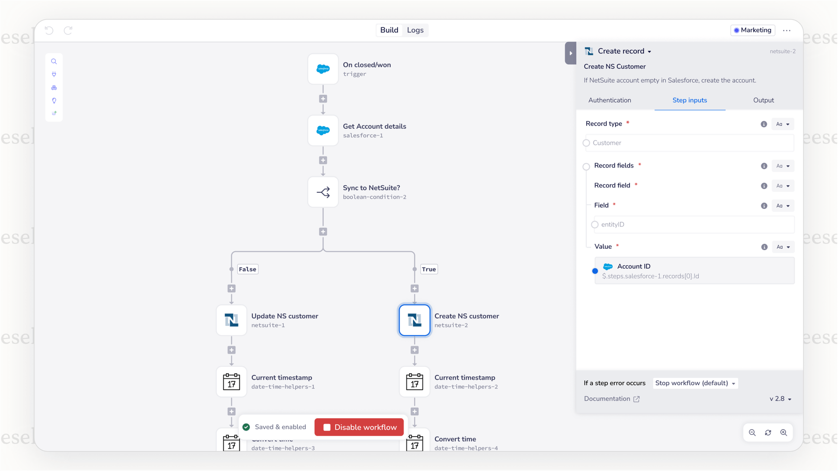 A screenshot of the Tray.io low-code interface and its universal API connector, a key feature for this platform among technical Make.com alternatives.