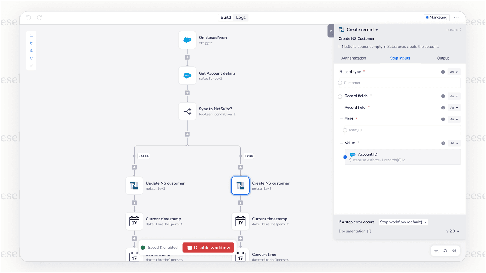 A screenshot of the Tray.io low-code interface and its universal API connector, a key feature for this platform among technical Make.com alternatives.