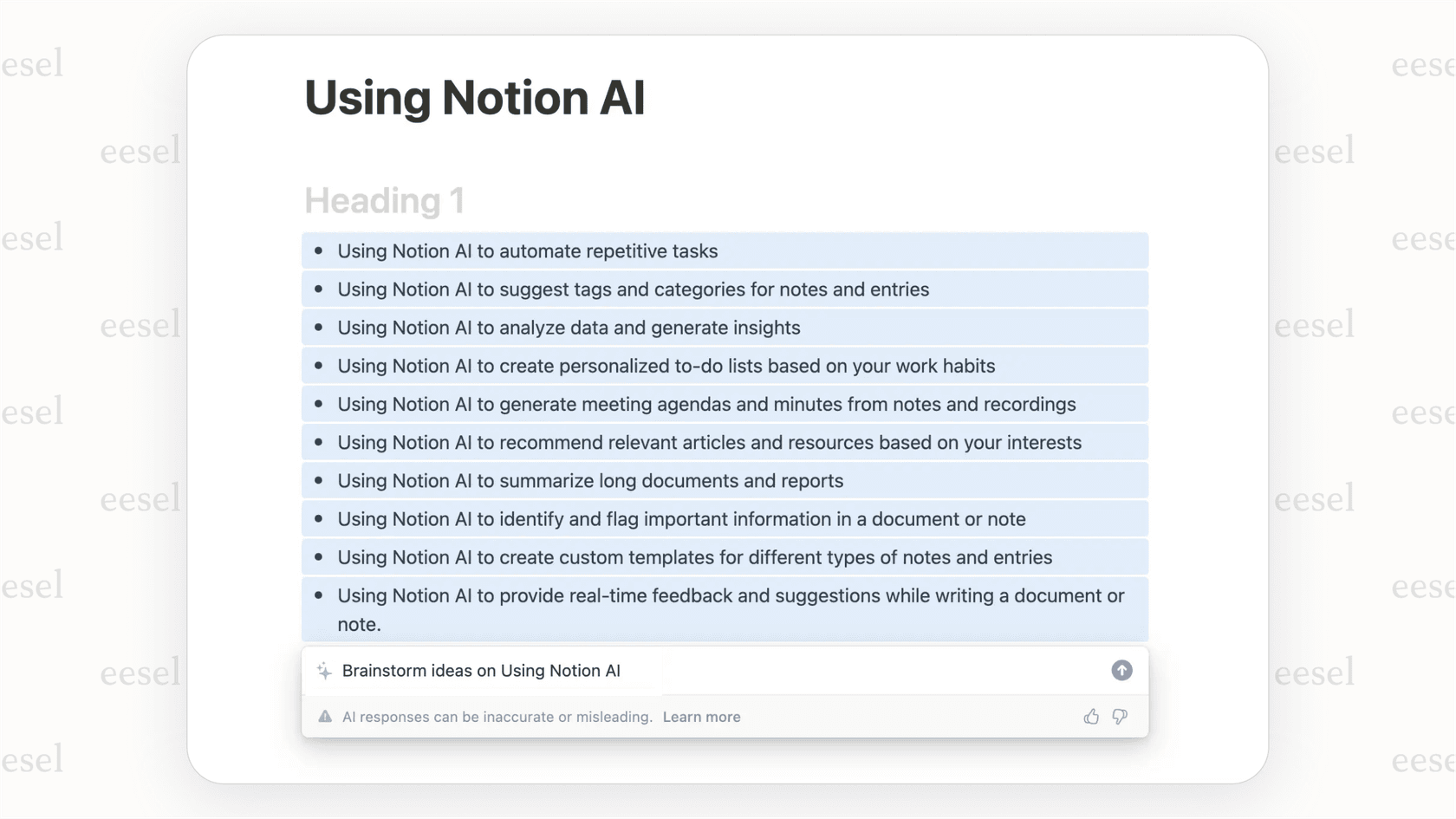 A screenshot of the Notion AI feature summarizing text within a document, highlighting its utility for AI affiliate marketing content creation.