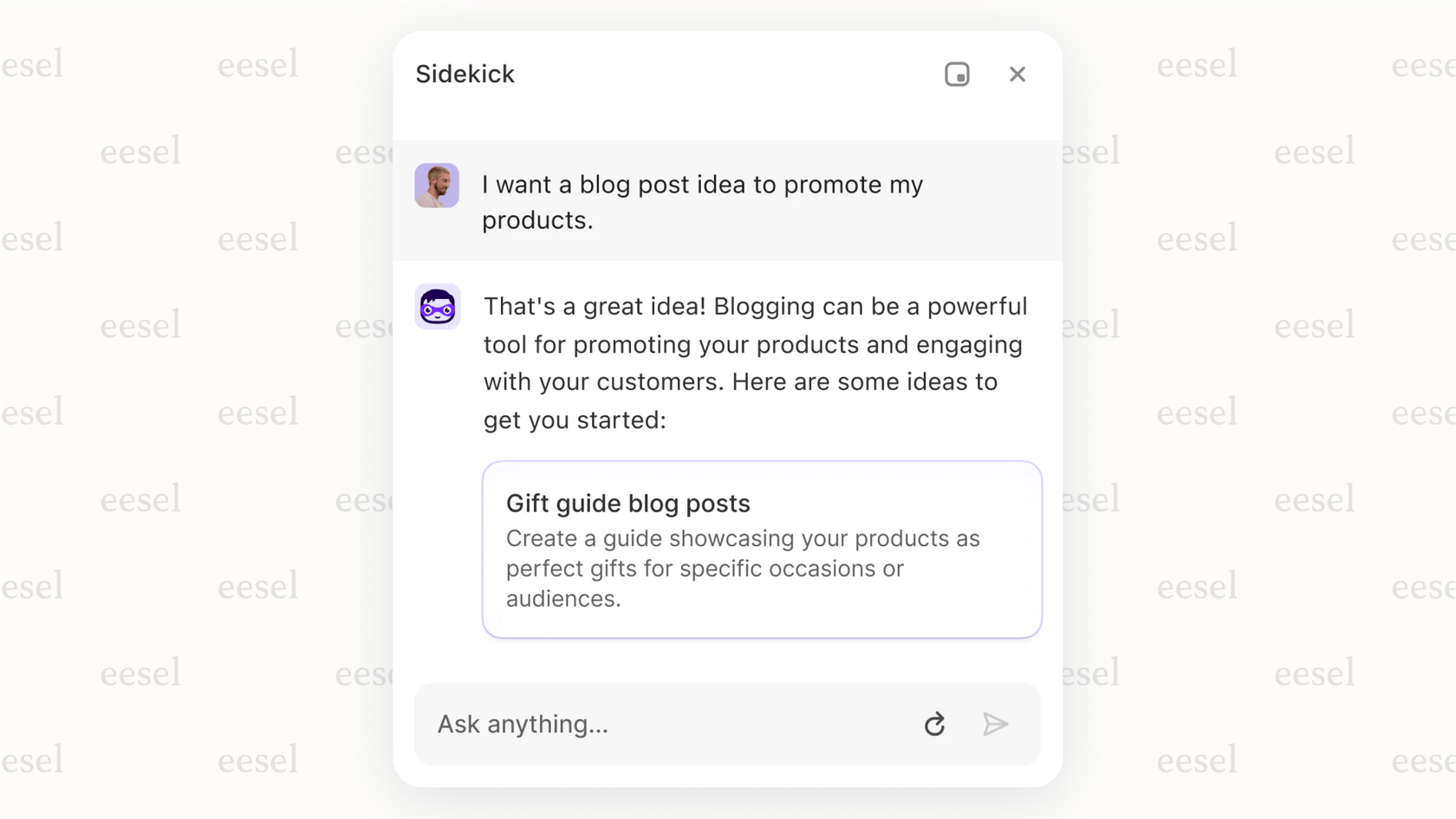 Shopify AI's Sidekick feature can be used to generate content ideas for your blog.