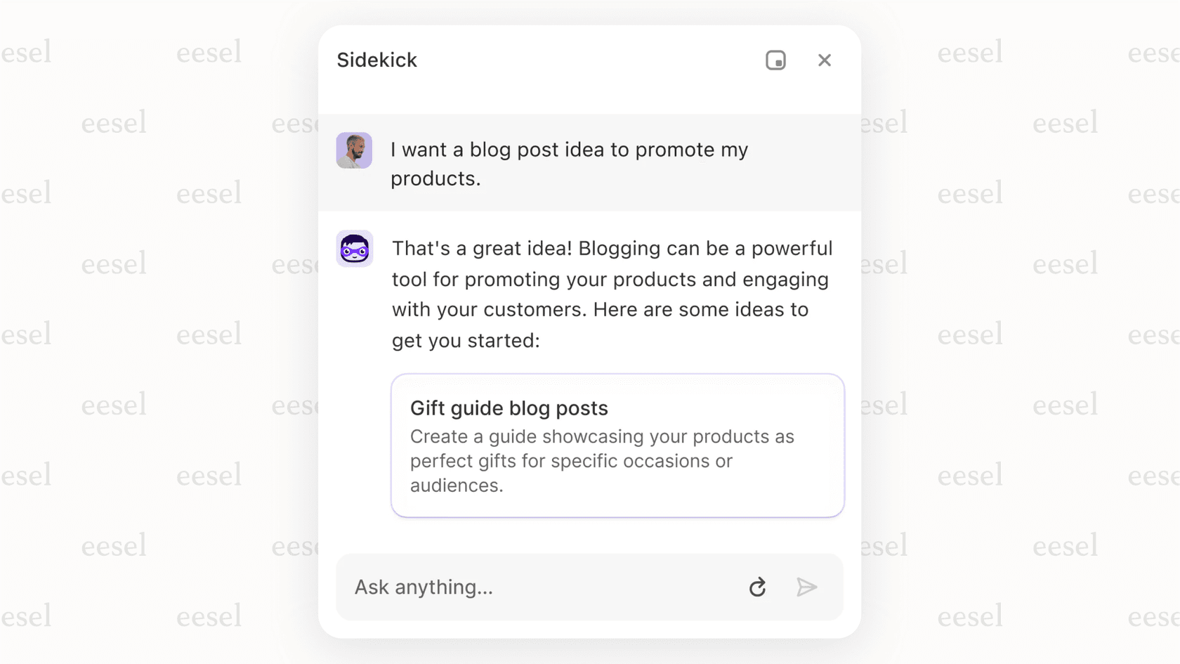 Screenshot of the Shopify Magic Sidekick assistant providing data-driven answers to a plain-English question, showing the power of AI for small business e-commerce.