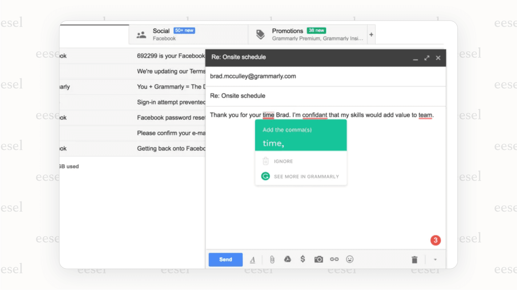 A screenshot showing Grammarly