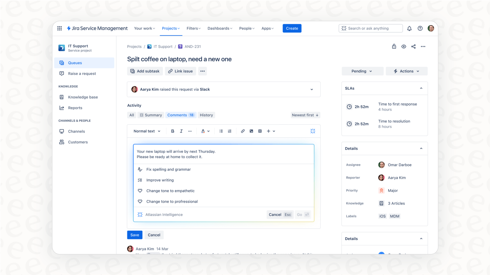The user-facing portal of the Jira automated ticketing system designed for IT service management requests.