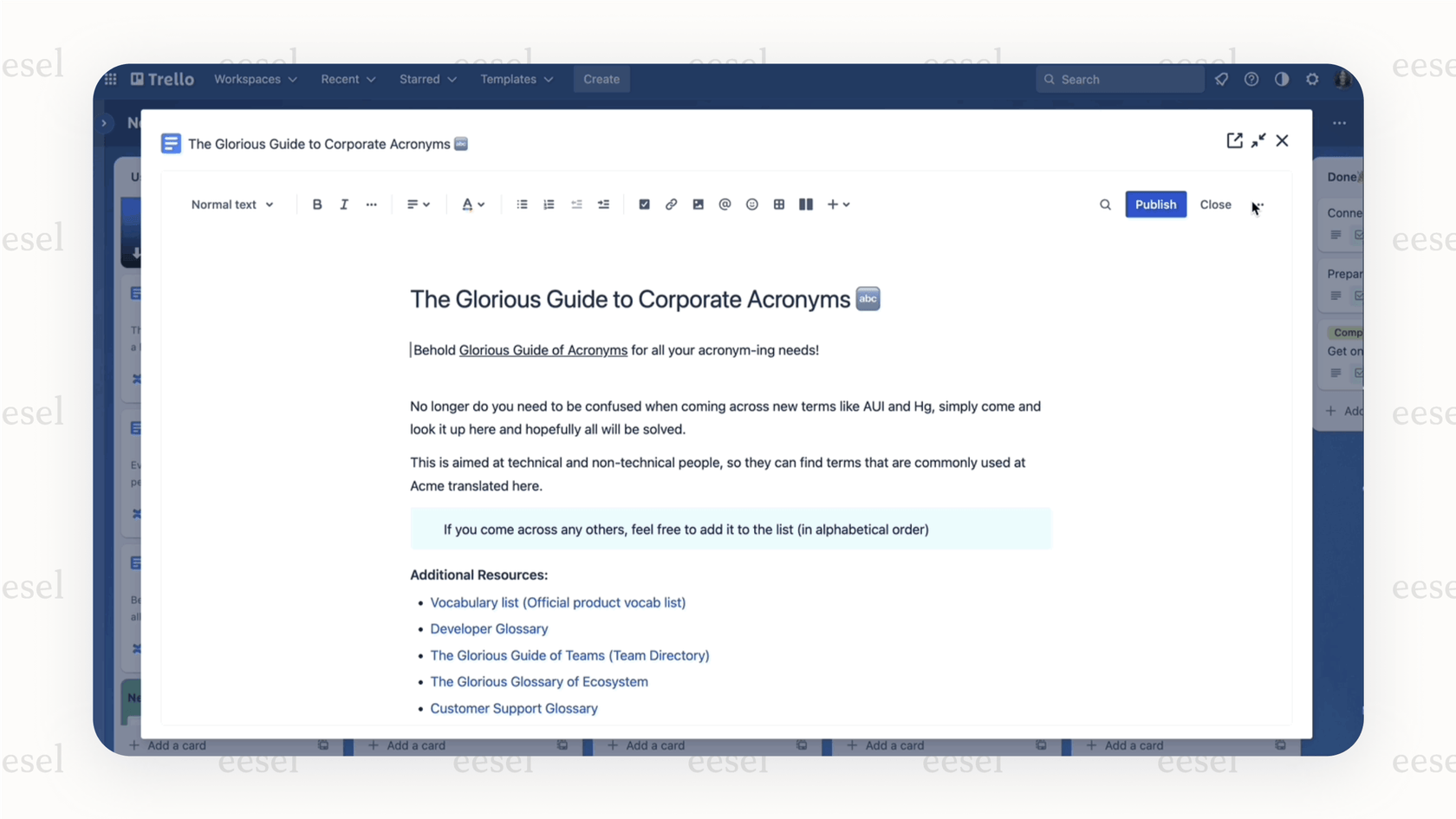 Trello's AI brainstorming feature using Atlassian Intelligence.