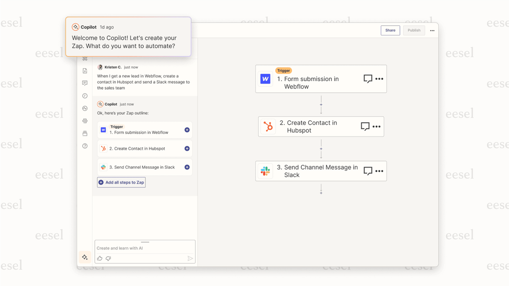Building a workflow with Zapier's new AI tools for business automation.