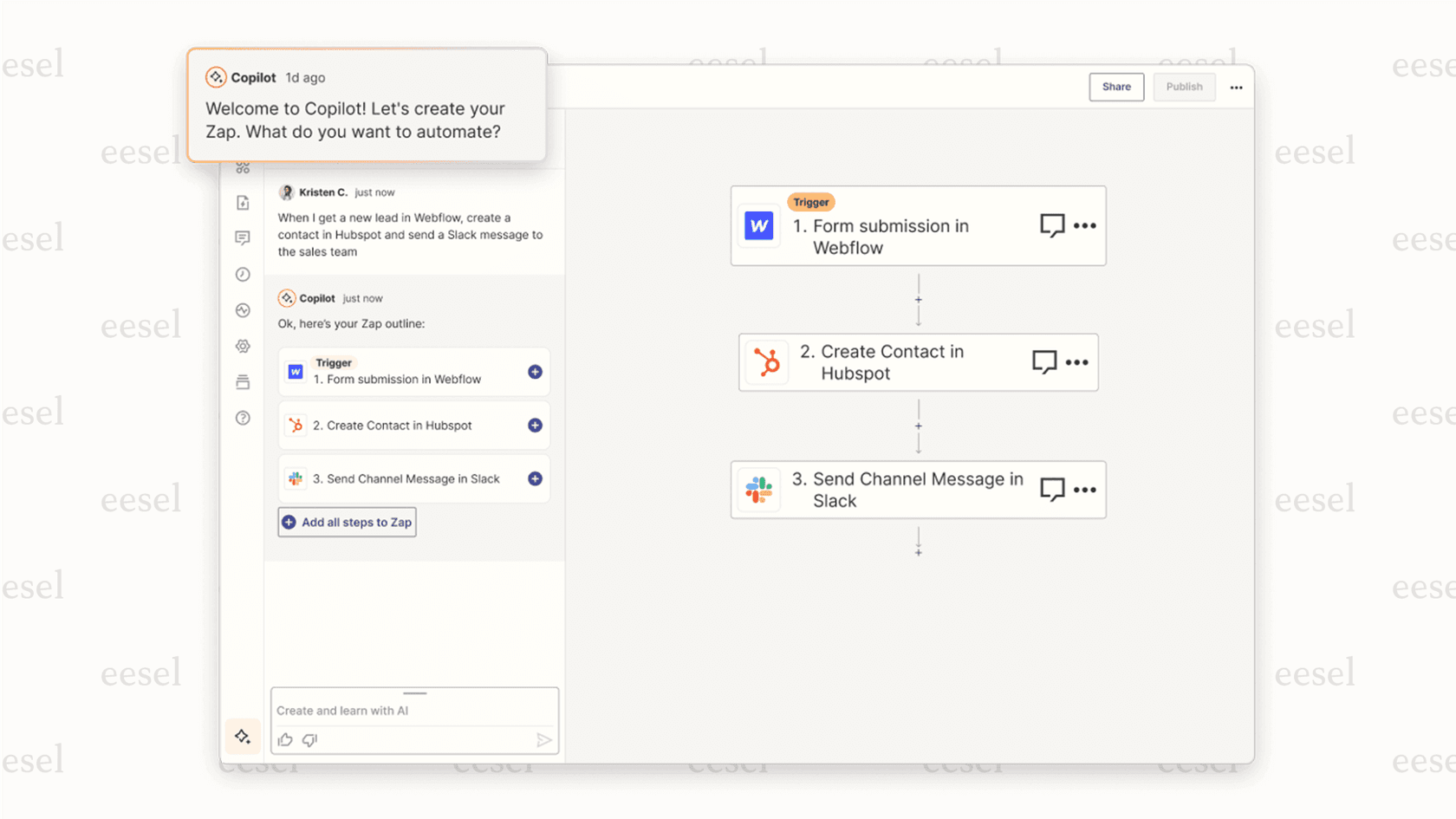 Building a workflow with Zapier's new AI tools for business automation.