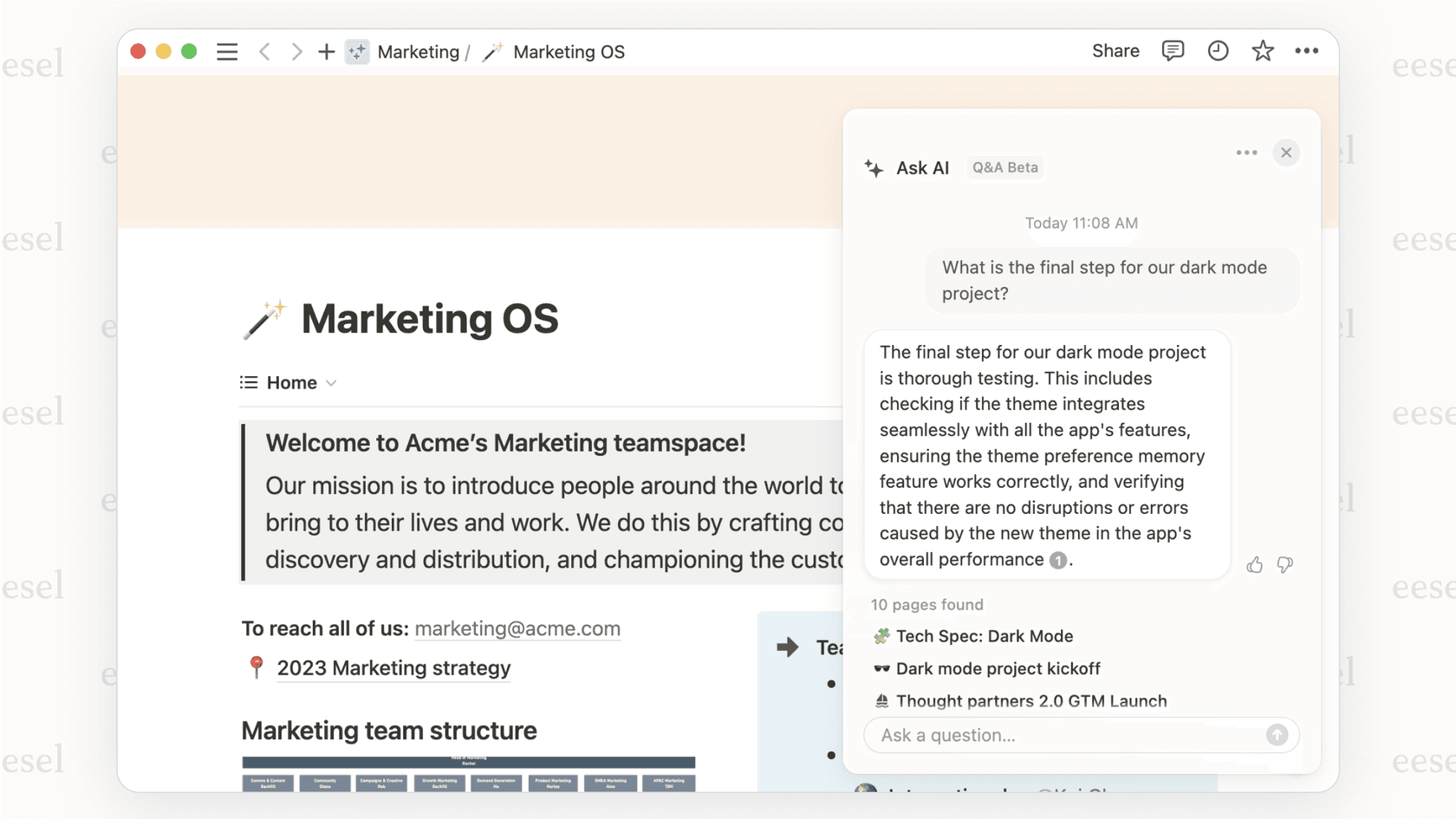Notion's AI Q&A feature in AI project management tools.