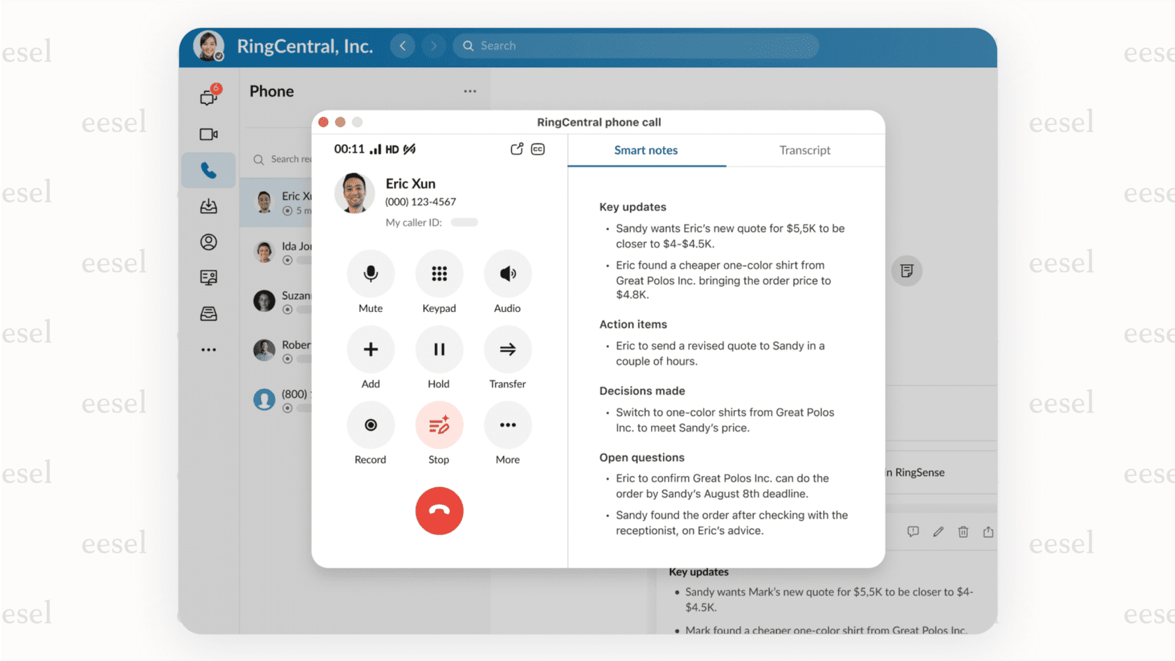 The all-in-one dashboard of RingEX, one of the most complete Microsoft Teams alternatives for unified communications.