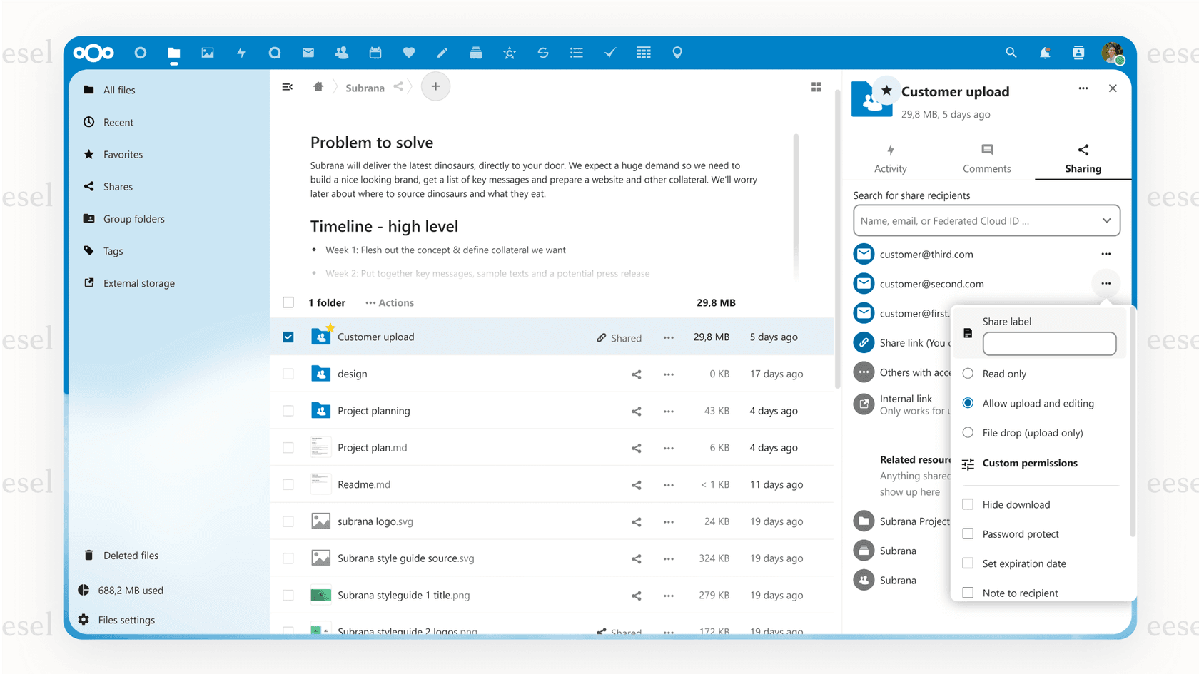 A screenshot of the self-hosted Nextcloud platform, showcasing how it serves as a full productivity suite and one of the most powerful Google Drive alternatives for data control.