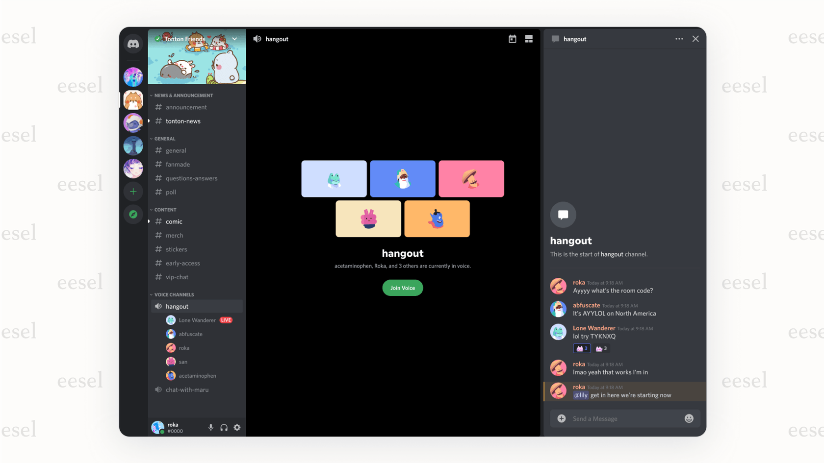 The interface of a Discord server showing text and voice channels, making it a popular free choice among Microsoft Teams alternatives.