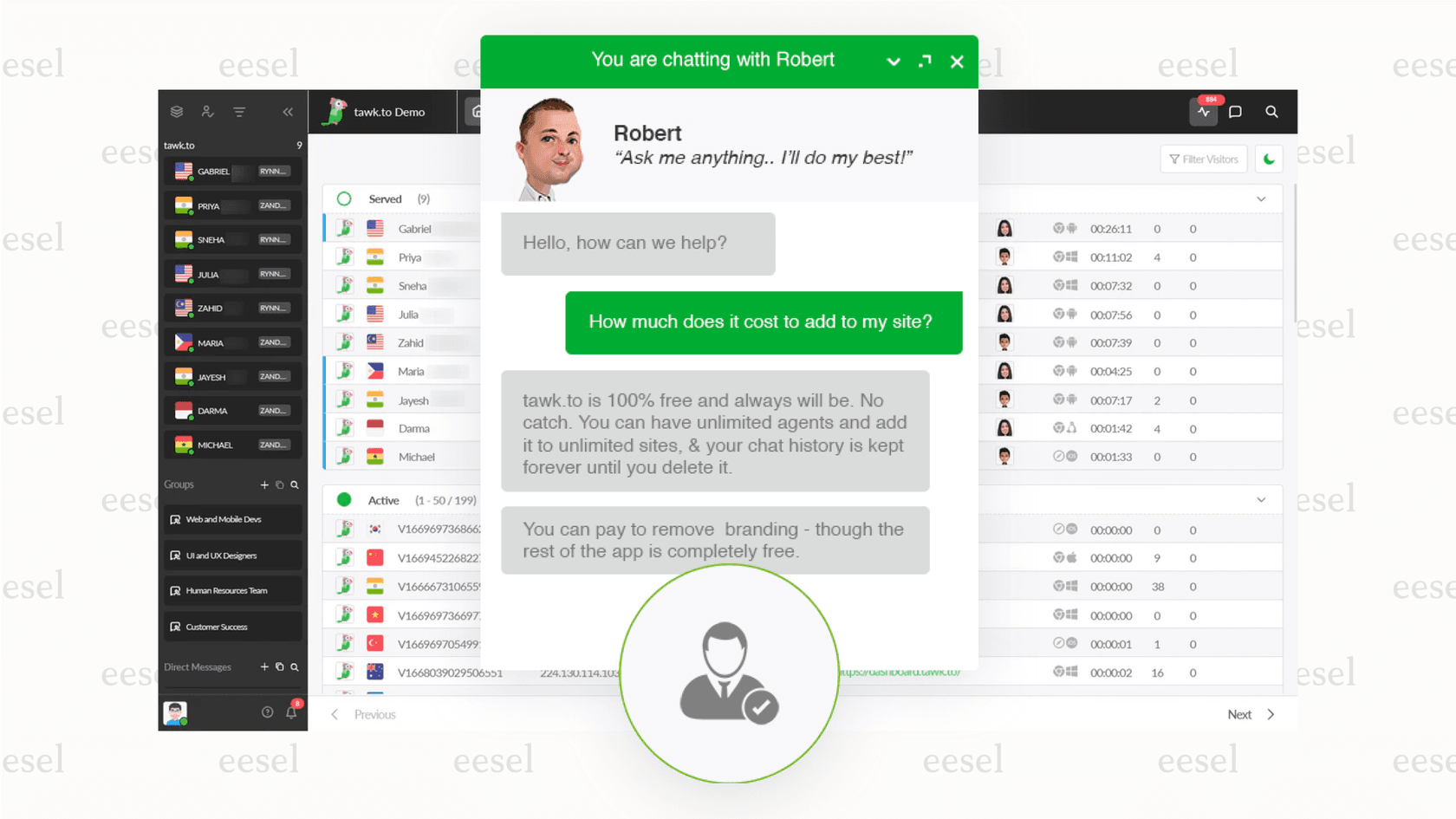 Le tableau de bord du logiciel de chat en direct gratuit Tawk.to.